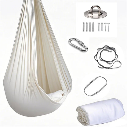 1.5x2.8m Elastic Swing Hammock – Indoor & Outdoor Aerial Yoga Swing with Adjustable Fabric & Hardware for Adults