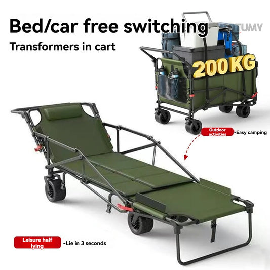 Foldable Outdoor Camping Trolley - Portable Beach Cart Push Chair & Utility Trailer for Outdoor Activities