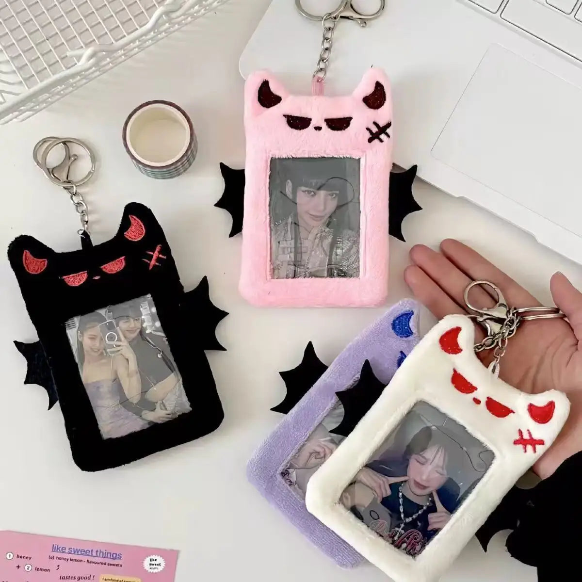 Kawaii Devil Plush Card Holder - Cute Visible ID, Bank, Credit & Bus Card Sleeve