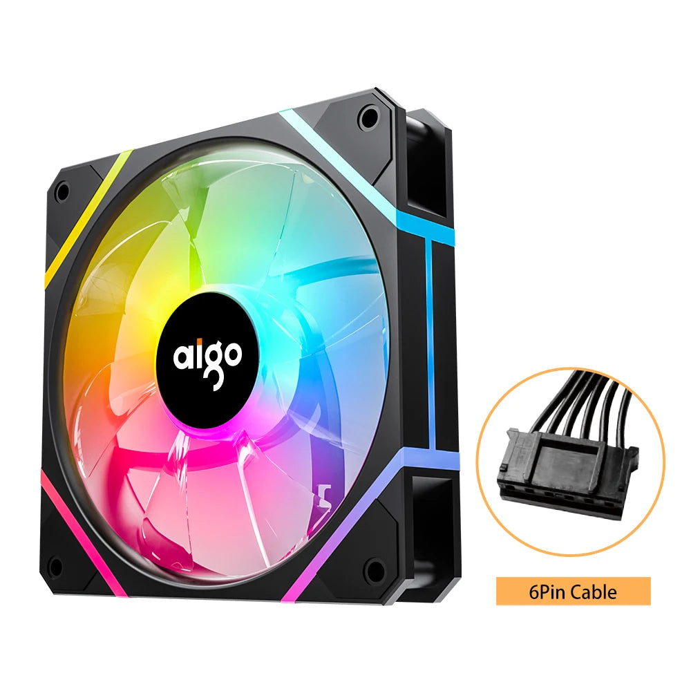 Aigo AM12 RGB PC Fan Kit — 120mm ARGB Water Cooler & Case Cooling Fans with 6-Pin Controller