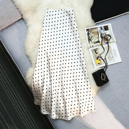 Seoulish Women’s Vintage Polka Dot Satin Mermaid Skirt – High Waist Midi Length Casual Spring Summer Fashion Skirt 2026