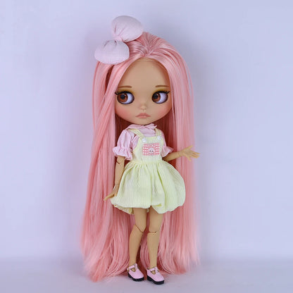 ICY DBS Blyth Doll – 1/6 BJD Joint Body, 30cm Brown Skin Matte Face with Bow, Cute Anime Girl Gift