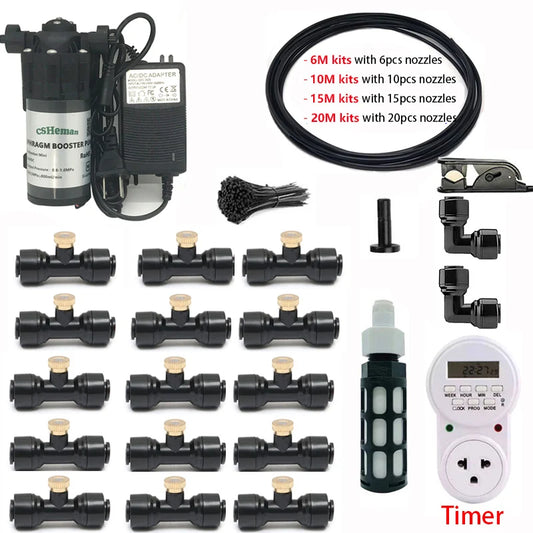 DIY Quiet Misting Cooling Kit – DC24V Pump Fog Nozzle Sprayer System for Patio, Garden, Greenhouse & Backyard Cooling