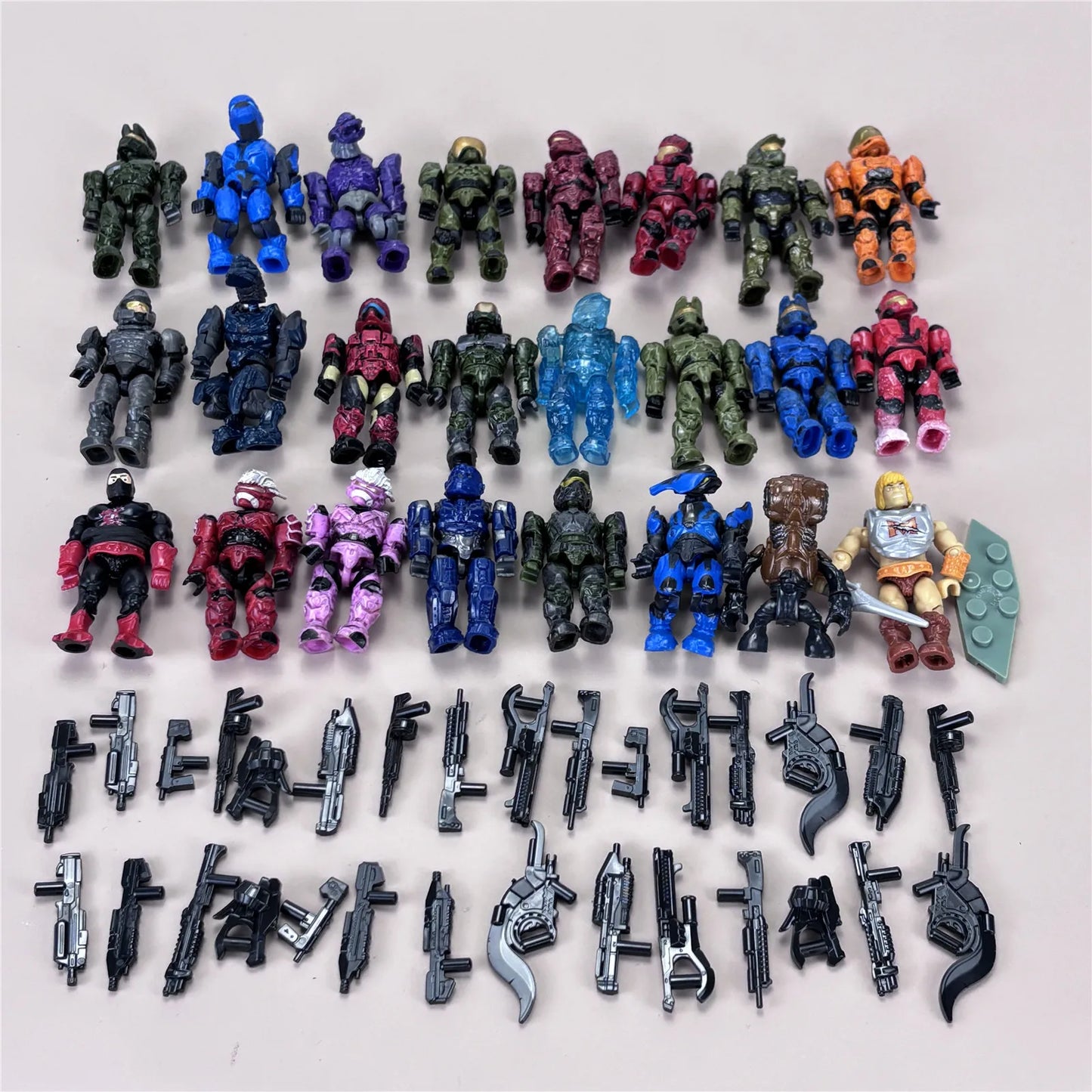 Mega Construx Lot – Master Chief, Elite, Grunt & MOTU He-Man Figures with Weapons