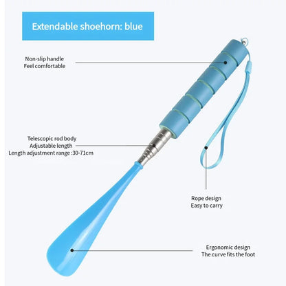 Stretchable Long Metal Shoehorn 30-71cm – Shoe Spoon for Pregnant Women & Elderly, No-Bend Shoe Wearing Aid