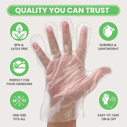 100PCS Disposable Food-Grade Gloves – Transparent Non-Slip TPE Safety Cleaning Gloves, Latex-Free & Portable