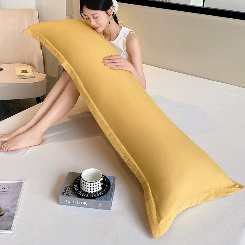 Long Pillowcase - Solid Color Washed Double Pillow Cover 48x100cm 120cm 150cm 180cm Couple Pillowcase Without Insert