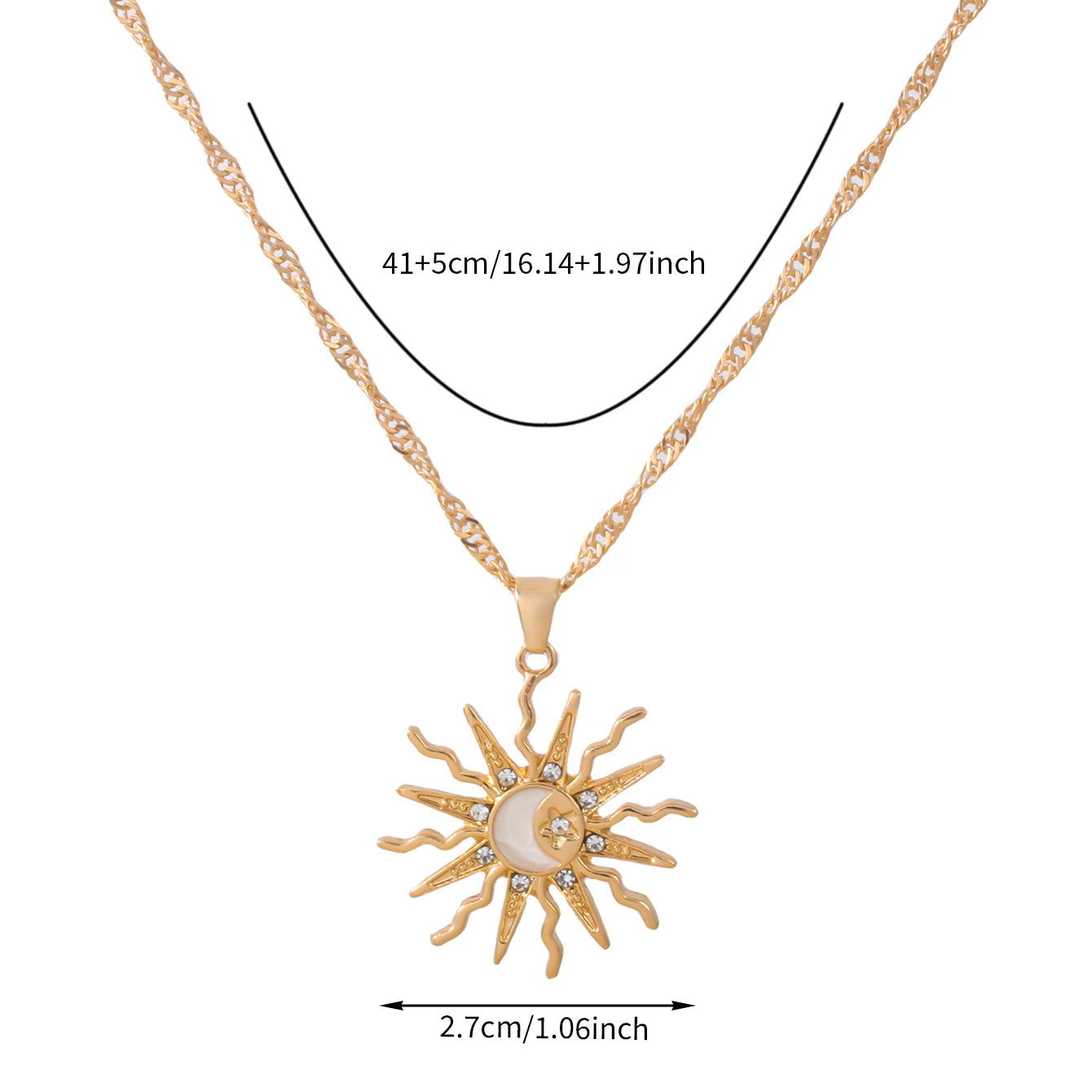 Rhinestone Sun Star Moon 3-in-1 Pendant Necklace – Retro Shining Versatile Party Jewelry for Women
