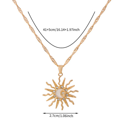 Rhinestone Sun Star Moon 3-in-1 Pendant Necklace – Retro Shining Versatile Party Jewelry for Women