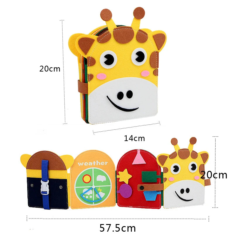 Montessori Busy Book for Kids – Color, Shape & Animal Cognition, Early Education Giraffe Quiet Book, Fine Motor Skills Toy
