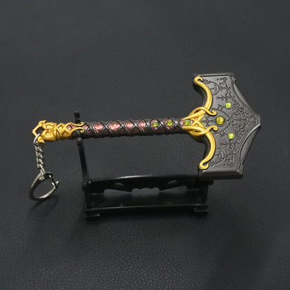 God of War Ragnarok Keychain - Thor Mjolnir Hammer, Leviathan Axe & Blades of Chaos Game Key Ring