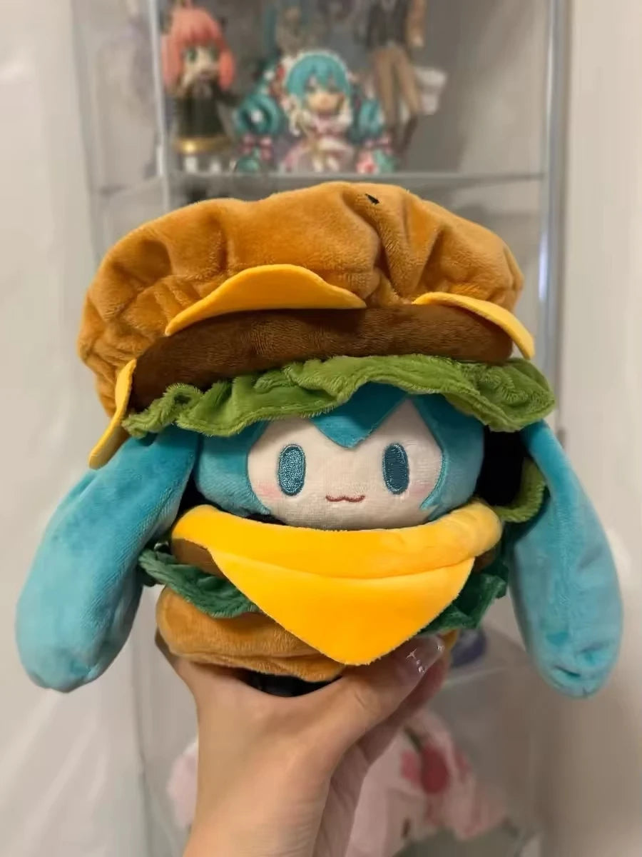 Cute Hatsune Miku Plush Doll with Hamburger Outfit – Changeable Clothes Anime Figure Stuffed Toy Collectible Gift