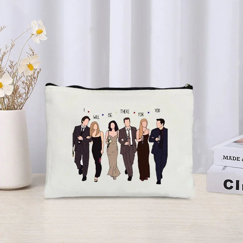 TV Show Friends Makeup Bag for Women - Travel Cosmetic Organizer, Eco-Friendly Canvas Pouch, Kawaii Purse and Pencil Case