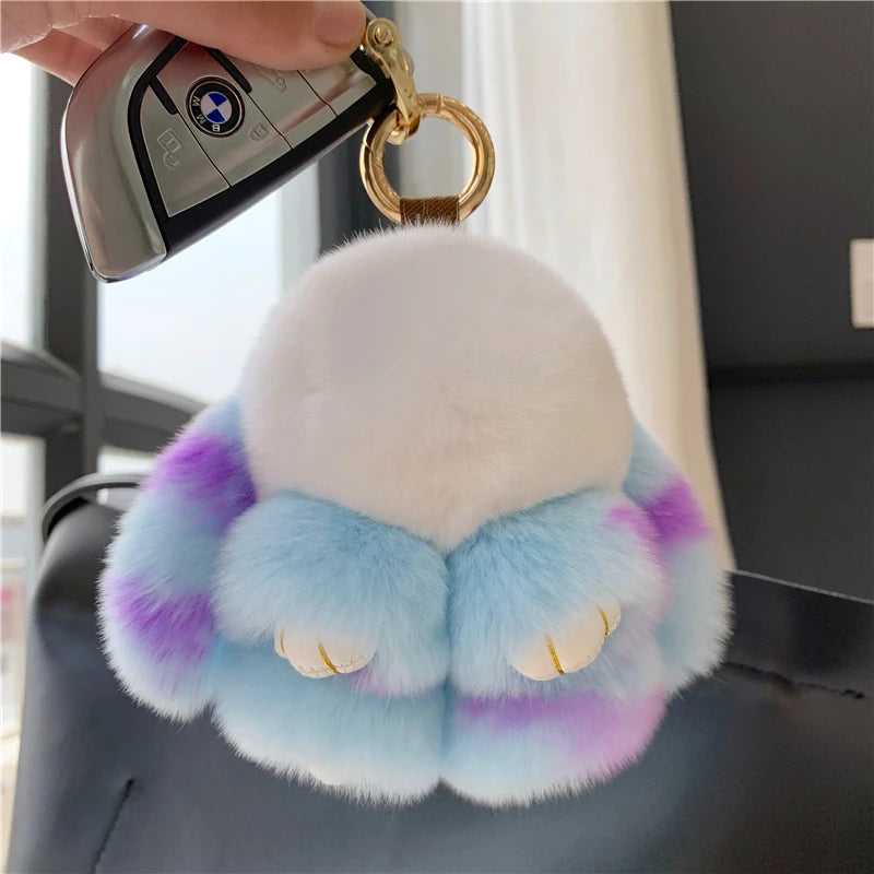 10cm Cute Plush Bunny Keychain – Women’s Fur Pom Pom Angel Rabbit Bag Charm & Toy Pendant for Girls