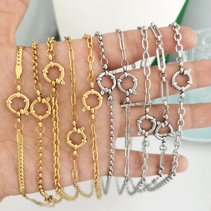 Spring Sailor Clasp Necklace – Stainless Steel Paperclip Link Chain Choker for Women & Men, Geometric PVD Gold Jewelry