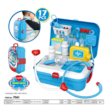 17pcs Kids Doctor Pretend Play Set - Portable Backpack Medical Kit Toy for Role Play Learning & Gift