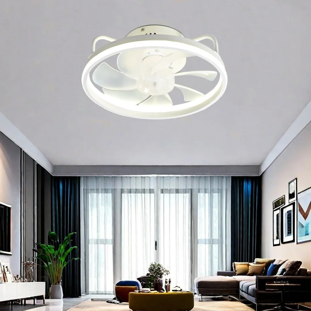 Modern LED Ceiling Fan Light with DC Motor - 6 Speed, Timer, Low Floor Attic Fan, Remote Control Decorative Light