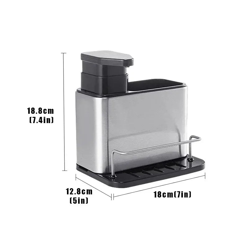 3-in-1 Kitchen Soap Dispenser and Cutlery Holder - Stainless Steel Utensil Organizer with Drainer and Dish Drying Rack