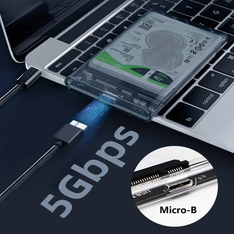 USB 3.0 Type-C to SATA III HDD SSD Enclosure for 2.5 Inch Hard Drive - External Storage Case with UASP Support