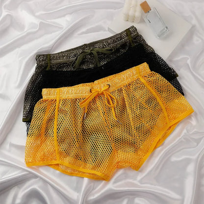 Men's Mesh Boxer Briefs - Loose Fit See Through Breathable Aro Shorts Sexy Home Underwear Pants