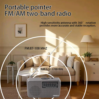 Mini FM/AM Two-Band Radio — 1W Loud Speaker with 3.5mm Headphone Jack & 180° High-Performance Antenna for Home Use