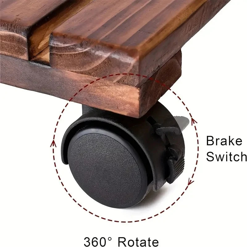 Solid Wood Movable Flower Stand – Thickened Bonsai Pot Tray with Universal Wheels for Easy Rolling