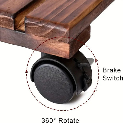 Solid Wood Movable Flower Stand – Thickened Bonsai Pot Tray with Universal Wheels for Easy Rolling