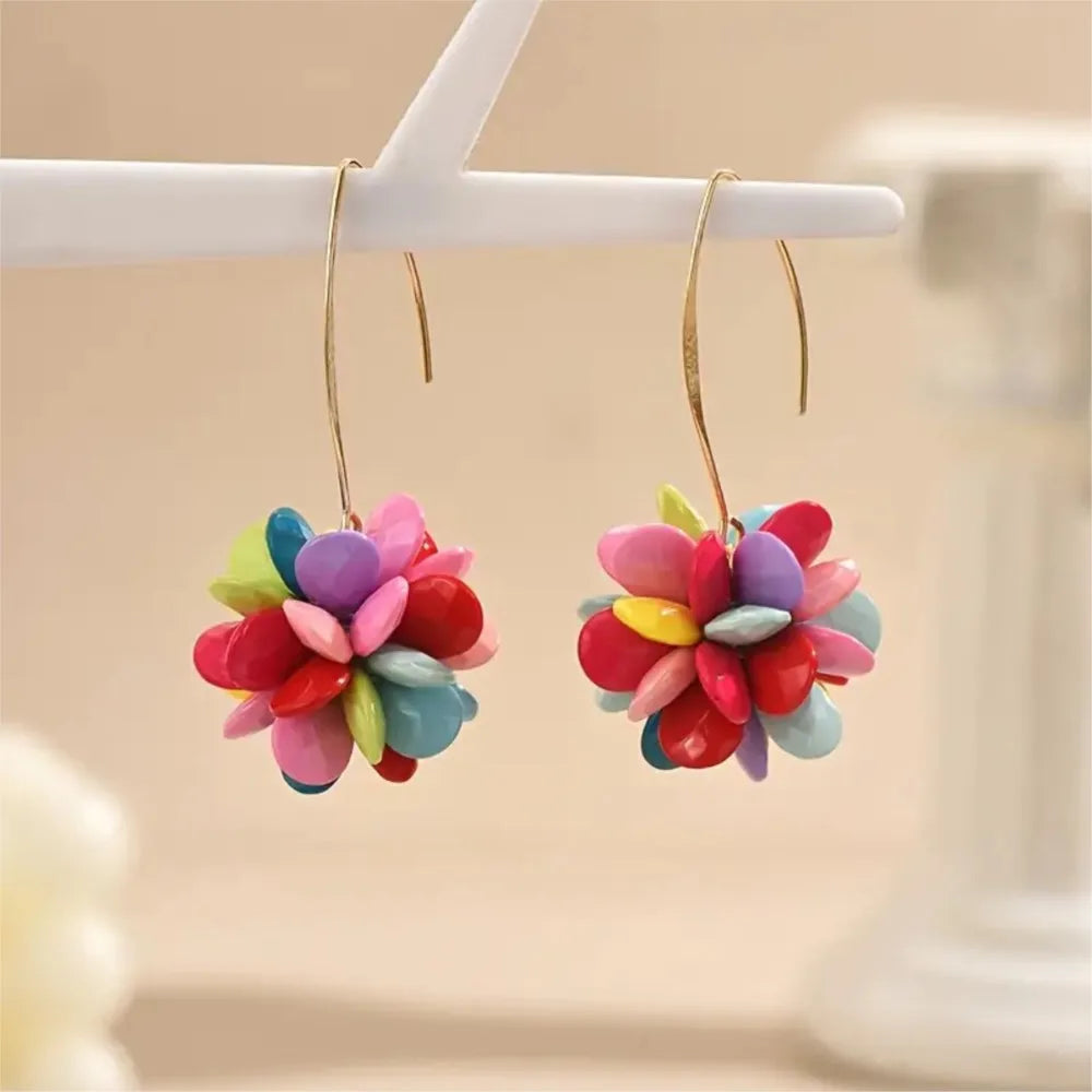 Bohemian Candy-Colored Beaded Flower Earrings – Cute Casual Jewelry Gift for Women