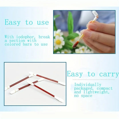 50/100-Piece Disposable Alcohol and Iodine Cotton Swabs – Portable Cleaning Sticks for Skin Care, Hygiene, and First Aid