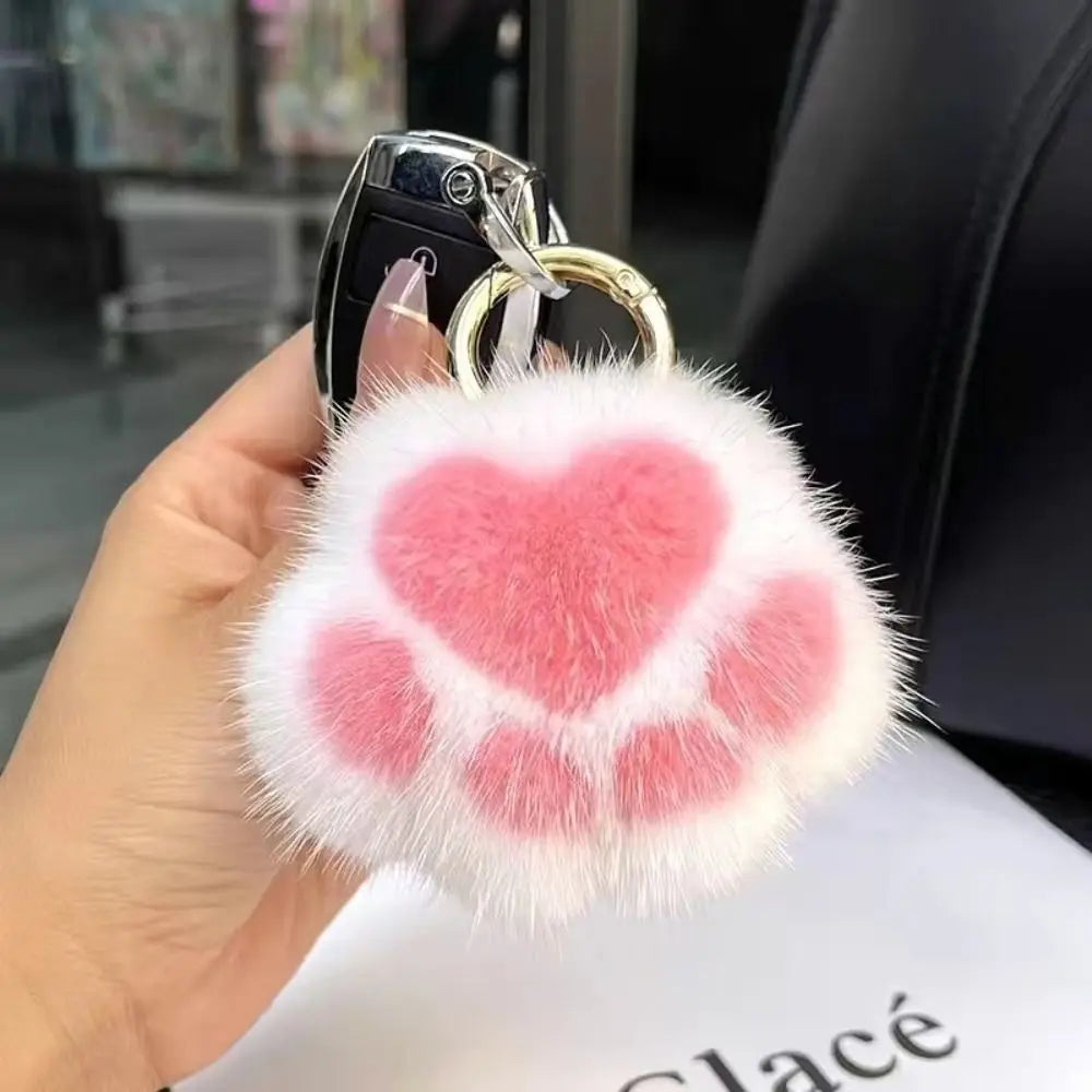 Fluffy Cat Paw Keychain - Cute Faux Fur Plush Pendant Charm for Backpacks, Bags & Car Keys