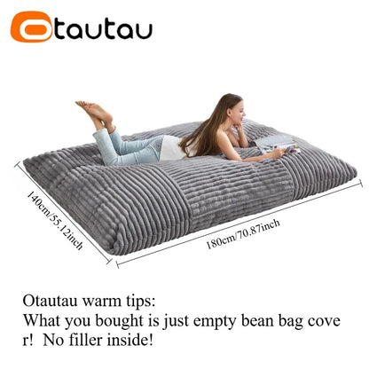 OTAUTAU Faux Fur Bean Bag Cover - 140x180cm Soft Plush Pillowsac No Filler
