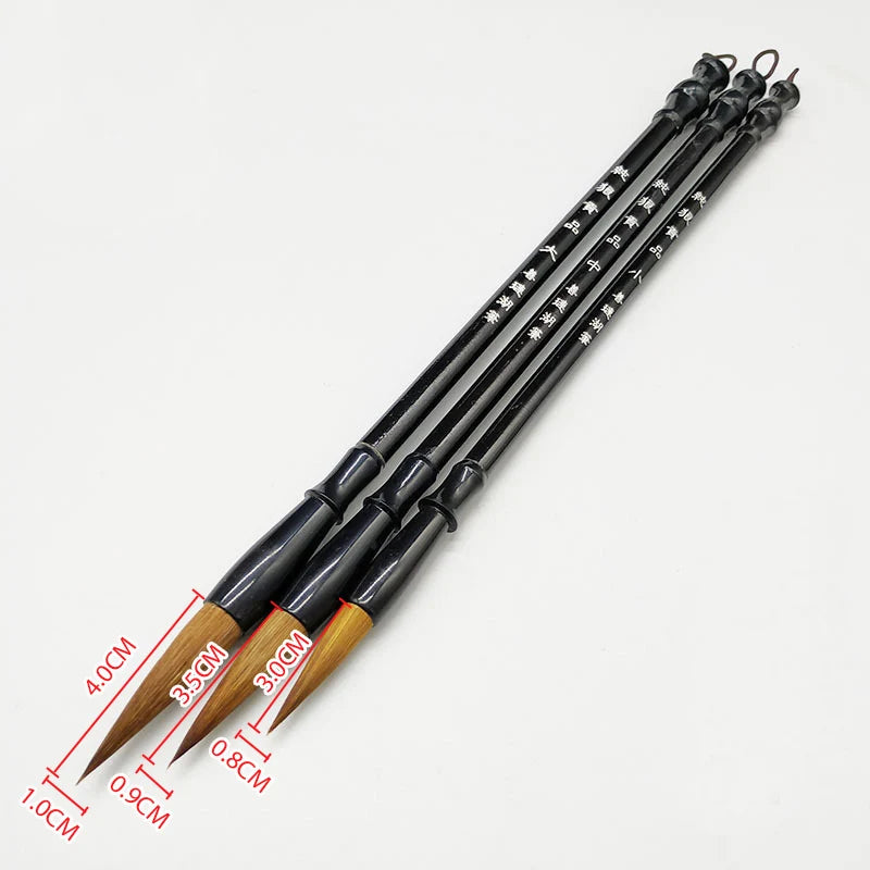 3PCS Bamboo Handle Calligraphy Brush Set – Weasel Hair Writing Brushes for Painting, Drawing & Traditional Art Use