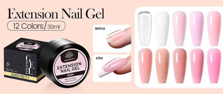 BORN PRETTY 15ml Clear Non-Stick Hand Extension Gel - 3D Shaping Nail Art, Milky Jelly Hard Gel for Fake Nails