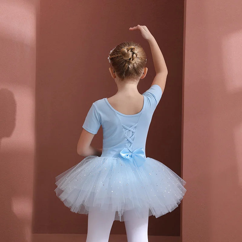 Girls Ballet Tutu Dress — Kids Short & Long Sleeve Tulle Leotard with Bowknot for Dance, Gymnastics & Party