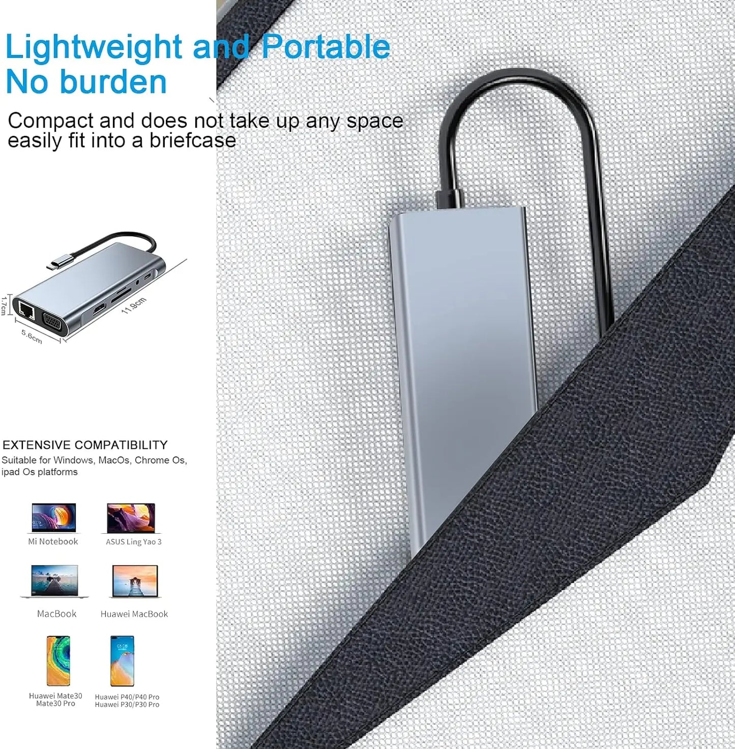 USB C Hub Adapter – 4K HDMI, VGA, PD, RJ45, SD/TF Card Reader for MacBook Pro/Air M1 & iPad