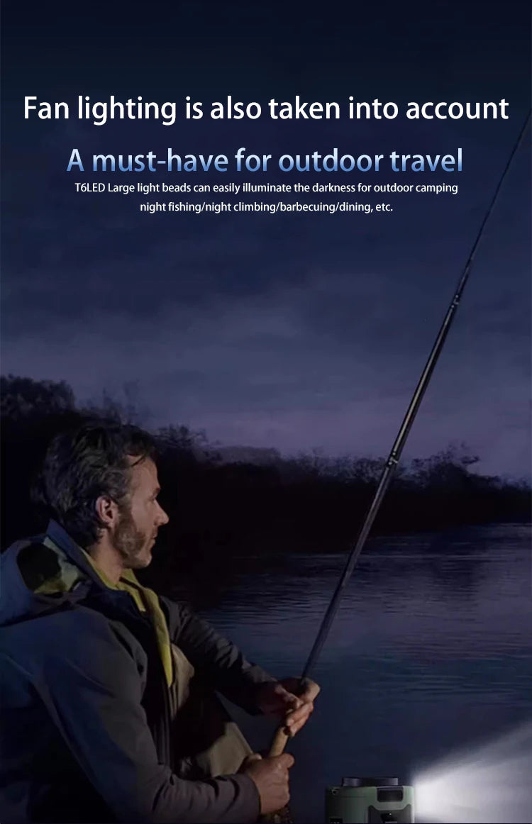 20000mAh Outdoor Portable Waist Fan - Hanging Neck Fan with Strong Wind, Power Bank & LED Lighting for Sports & Outdoor Work