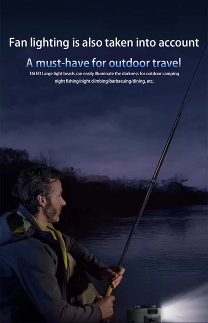 20000mAh Outdoor Portable Waist Fan - Hanging Neck Fan with Strong Wind, Power Bank & LED Lighting for Sports & Outdoor Work
