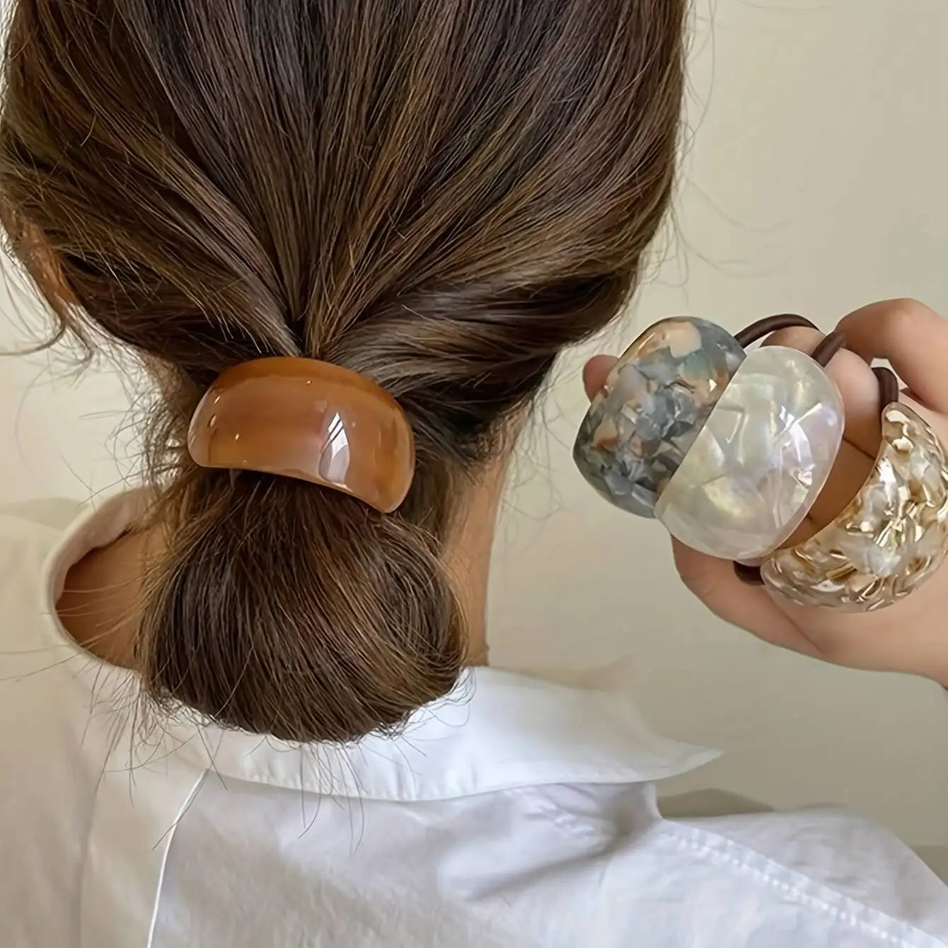 Marble Acetate Hair Tie - Chic Elastic Ponytail Holder for Women and Girls