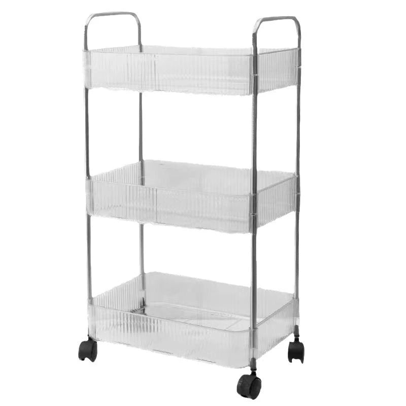 Mobile Shelf with Wheels - Multi-Layer Storage Rack Home Trolley, 2/3/4 Tiers Rolling Cart for Snacks, Cosmetics, and Sundries Organizer