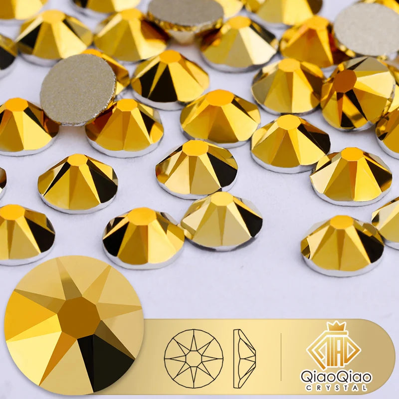 QIAO 2088 Crystal Nail Art Rhinestones — Flat Back Non-Hotfix Strass for DIY Nail Decorations (8 Big + 8 Small)