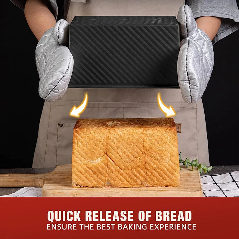 LMETJMA Pullman Loaf Pan with Lid 1 lb - Non-Stick Bread Pan Carbon Steel Rectangle Corrugated Toast Box Mold Cake Mold JT157