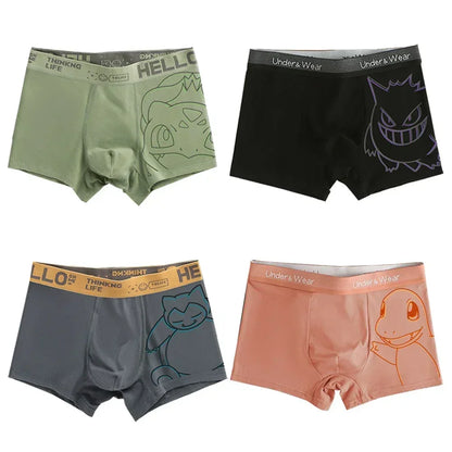 Pokemon Anime Men's Boxer Briefs — Charmander, Charizard, Bulbasaur, Gengar & Pikachu Antibacterial Underwear Shorts Gift
