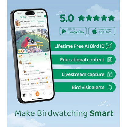 HOME Smart Bird Feeder with Camera – 2K HD Live Birdwatching, AI Bird Identification & Automatic Photo Capture