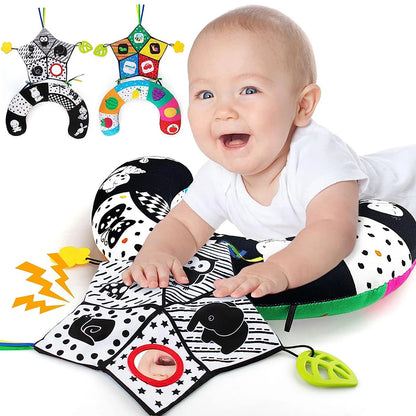 Baby Tummy Time Pillow and High-Contrast Toys - Black and White Montessori Sensory Toys for Newborns and Infants Ages 0–18 Months