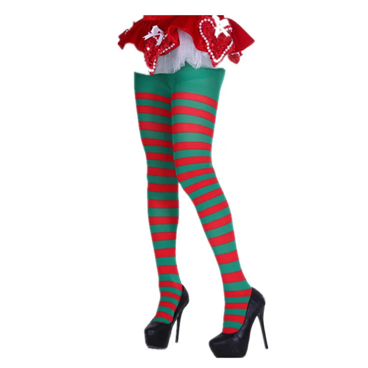 Goth Punk Women’s Rainbow Striped Pantyhose – High Waist Slim Leggings for Halloween Christmas Cosplay