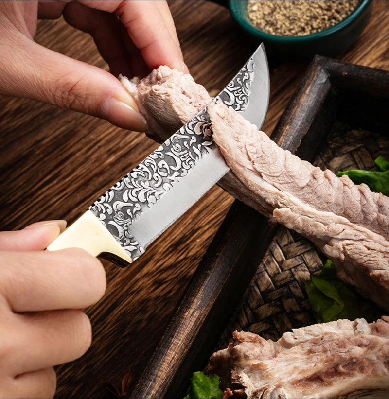 Forged Stainless Steel Boning & Meat Cleaver Knife – Mongolian Kitchen Hand Knife for Lamb, Steak, and Fruit with Cover
