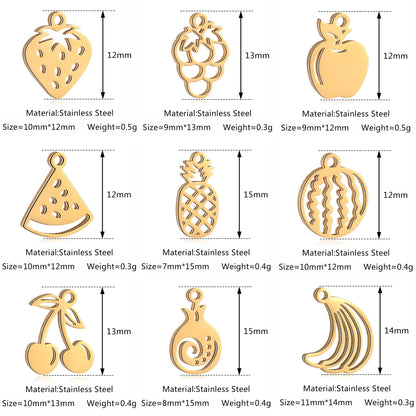 5pcs Stainless Steel Fruit Charms – Strawberry, Cherry, Pineapple & Watermelon Pendants for DIY Bracelets & Necklace Jewelry Making