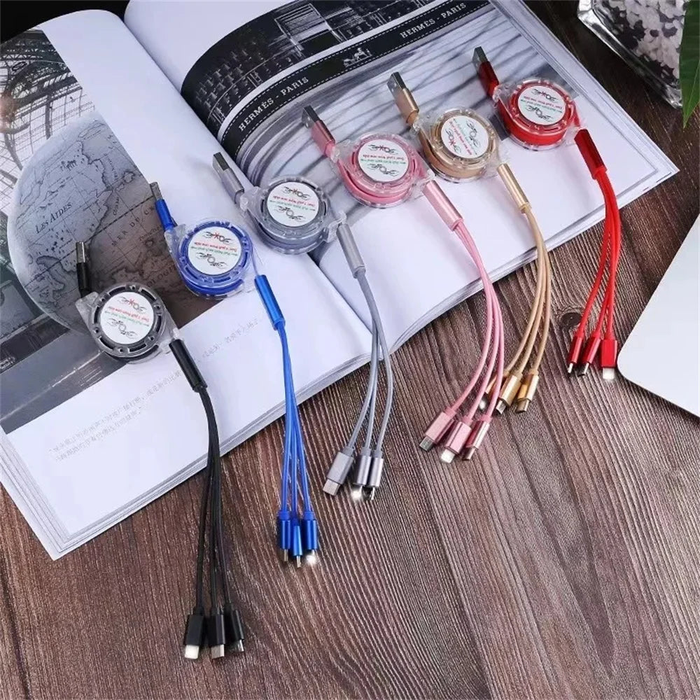 3-in-1 Retractable USB Data Cable – Fast Charging for iPhone, Type-C & Micro USB, Compatible with Android, Xiaomi, Huawei, Samsung