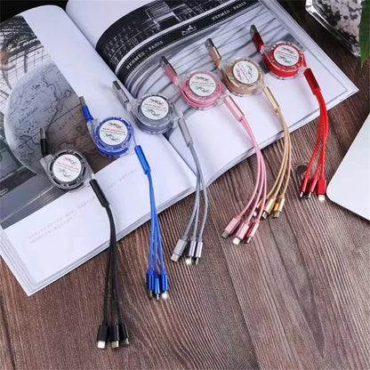 3-in-1 Retractable USB Data Cable – Fast Charging for iPhone, Type-C & Micro USB, Compatible with Android, Xiaomi, Huawei, Samsung