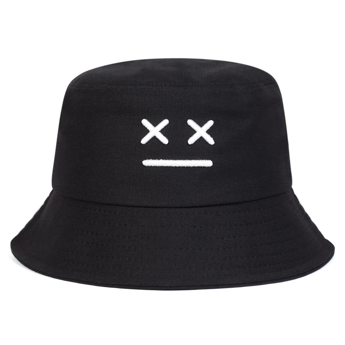 Unisex Smiling Face Embroidered Bucket Hat – Outdoor Casual Fisherman Cap with Sunscreen